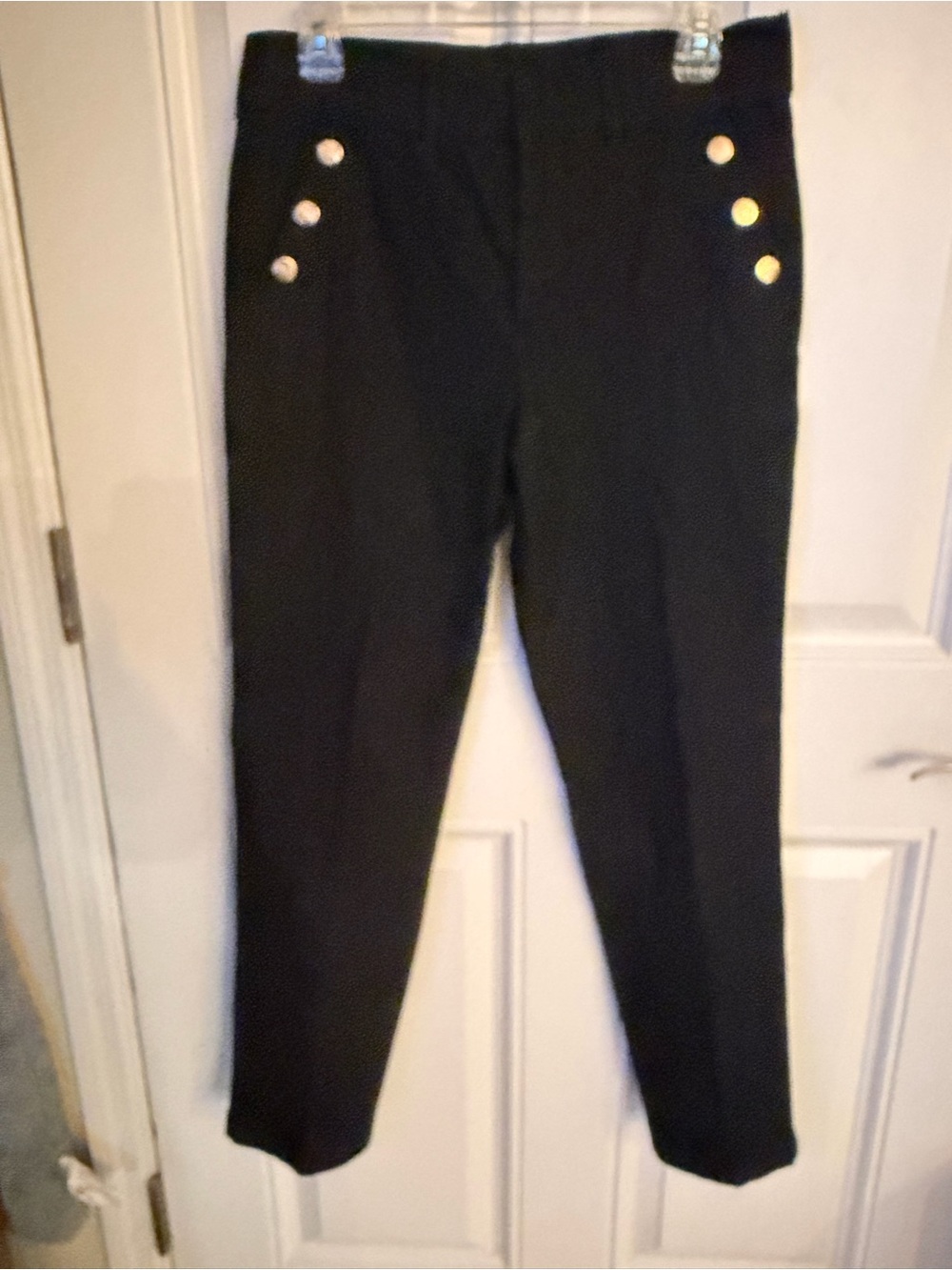 Nine West Black Slim High-Waist Pants with Gold Accent Buttons